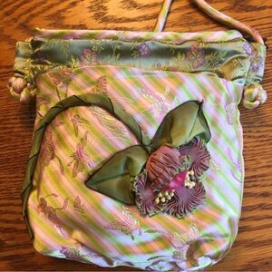 Floral Embroidered Women's Bag - Green and Pink